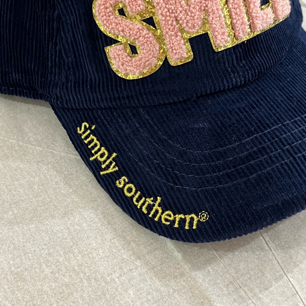 SIMPLY SOUTHERN Sparkle Puff Letter SMILE Corduroy Baseball Cap Hat New! - Picture 3 of 8